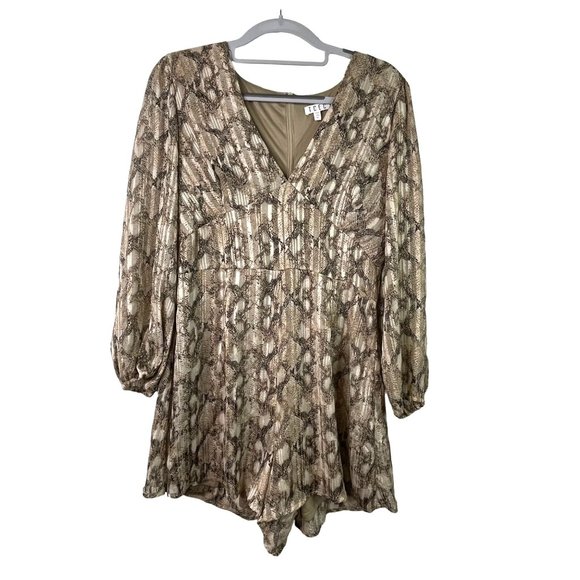 TCEC Pants - TCEC Romper Snakeskin Animal Print Long Sleeve Size M  Metallic
